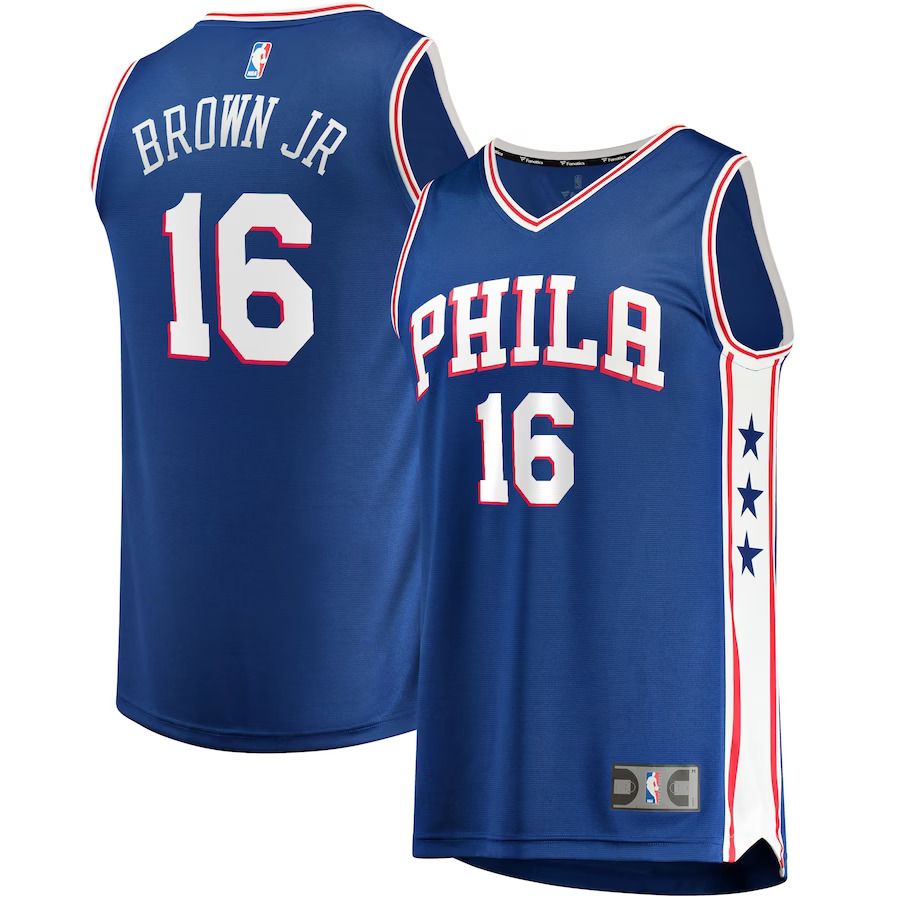 Men Philadelphia 76ers 16 Charlie Brown Jr. Fanatics Branded Royal Fast Break Replica NBA Jersey